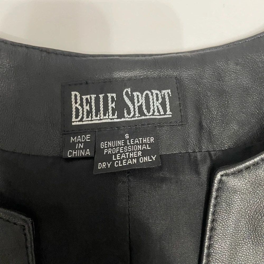 BELLE SPORT Womens Black Leather Jacket Blazer Floral Embroidery Throughout S - Picture 8 of 17